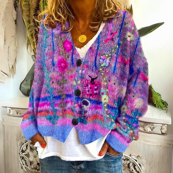 Gilet boutonné floral | Originalité chaleureuse pour l'hiver