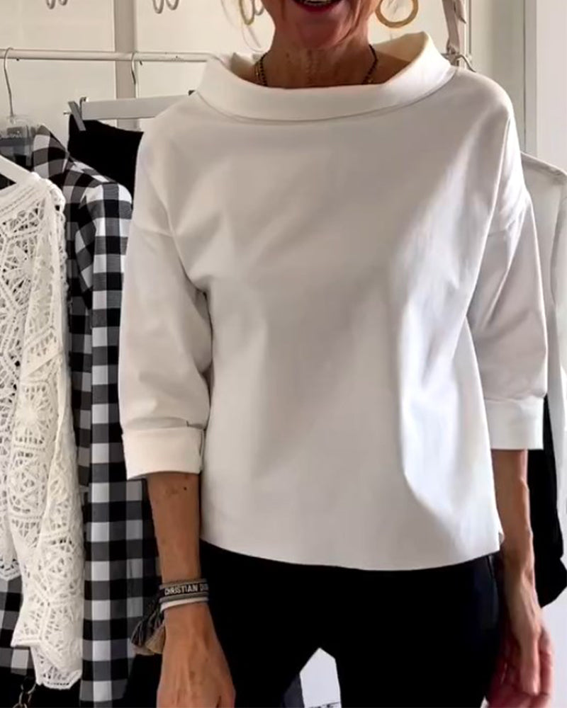 Blouse élégante | Col large et manches 3/4 pour l’été