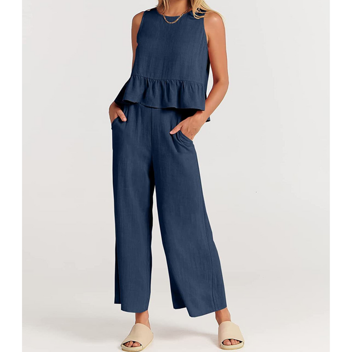 Ensemble Décontracté Haut Sans Manches à Volants & Pantalon Large | Tenue Deux Pièces Été