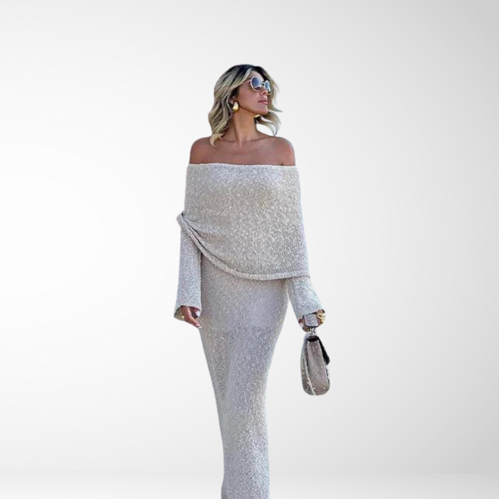 Robe midi épaules dénudées | Élégance texturée pour vos soirées