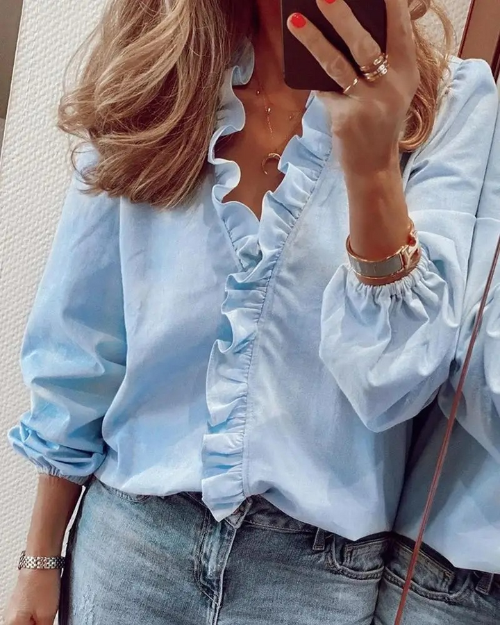 Blouse à volants unie | Élégance féminine au quotidien