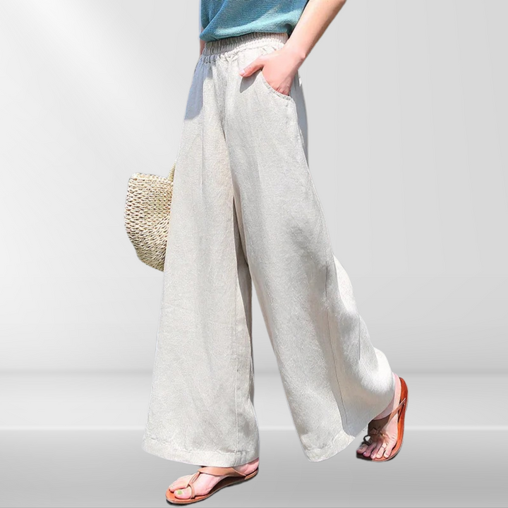 Pantalon Large Décontracté en Lin | Pantalon Estival Aéré avec Taille Élastique