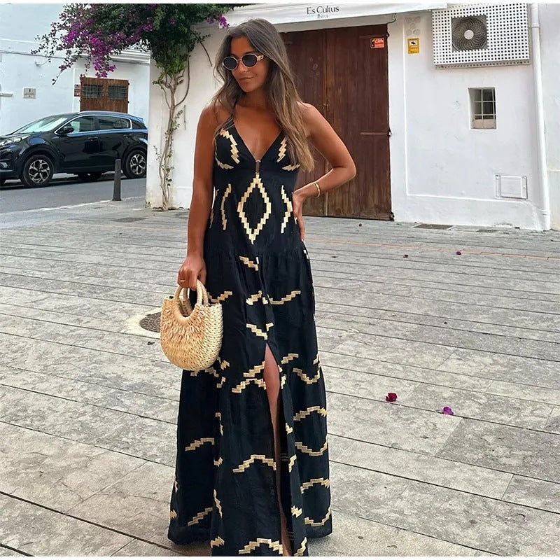 Robe longue dos nu à motifs | Idéale pour les journées d'été