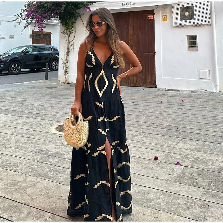 Robe longue dos nu à motifs | Idéale pour les journées d'été