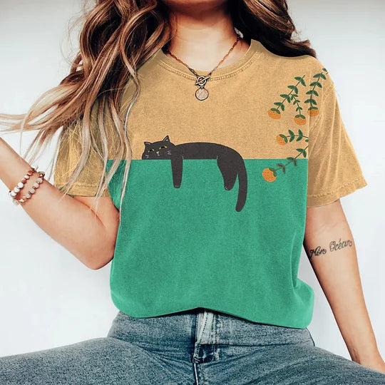 T-shirt imprimé chat | Touche artistique décontractée