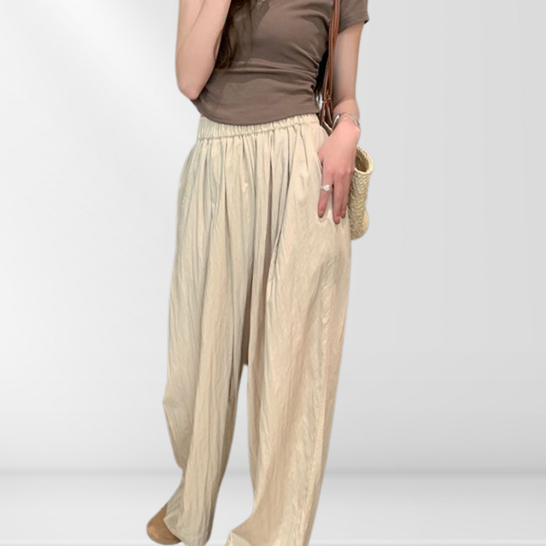 Pantalon Large Décontracté en Lin | Pantalon Estival Aéré avec Taille Élastique