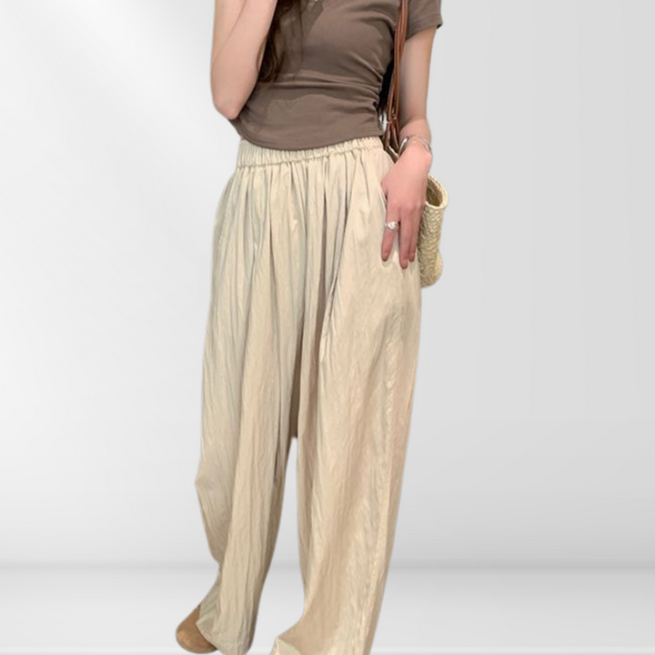 Pantalon Large Décontracté en Lin | Pantalon Estival Aéré avec Taille Élastique
