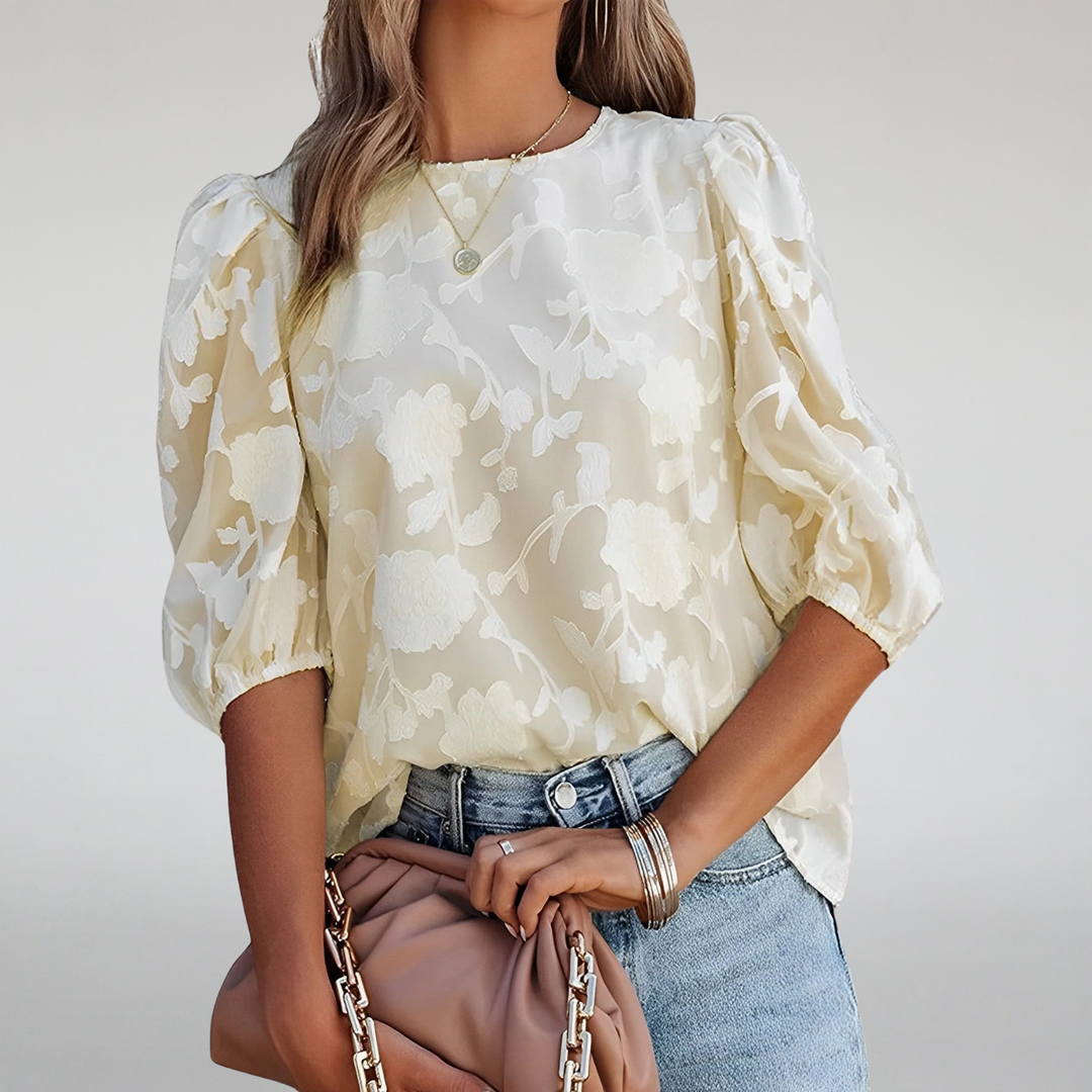 Blouse fleurie élégante | Détails transparents et raffinés