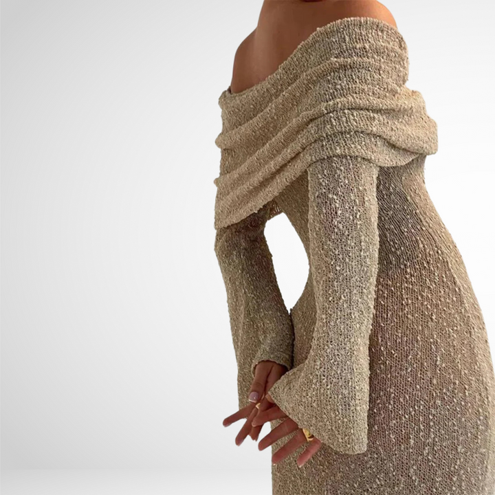 Robe midi épaules dénudées | Élégance texturée pour vos soirées
