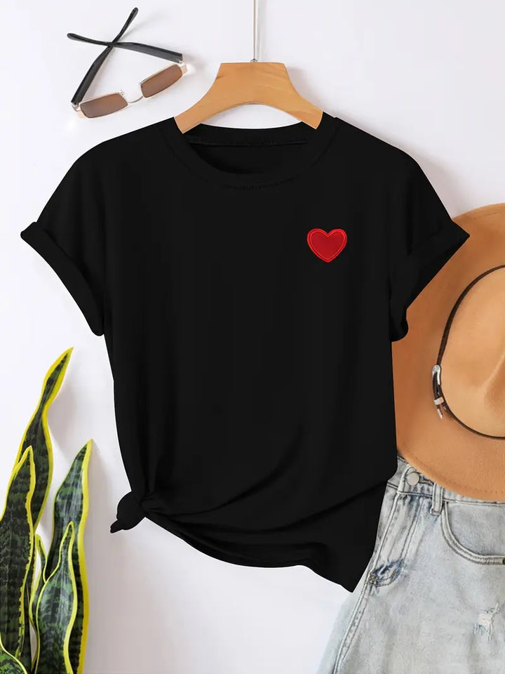 T-shirt avec motif cœur | Basique mignon et décontracté