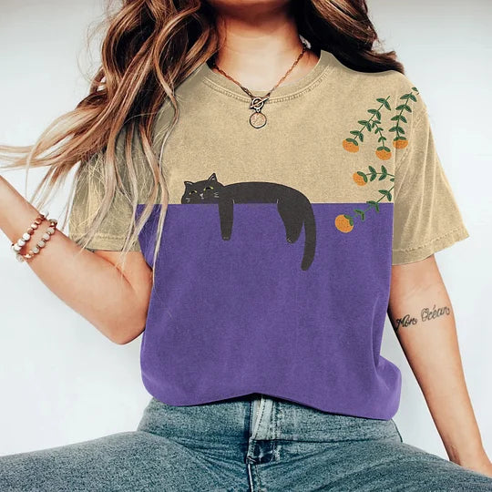 T-shirt imprimé chat | Touche artistique décontractée