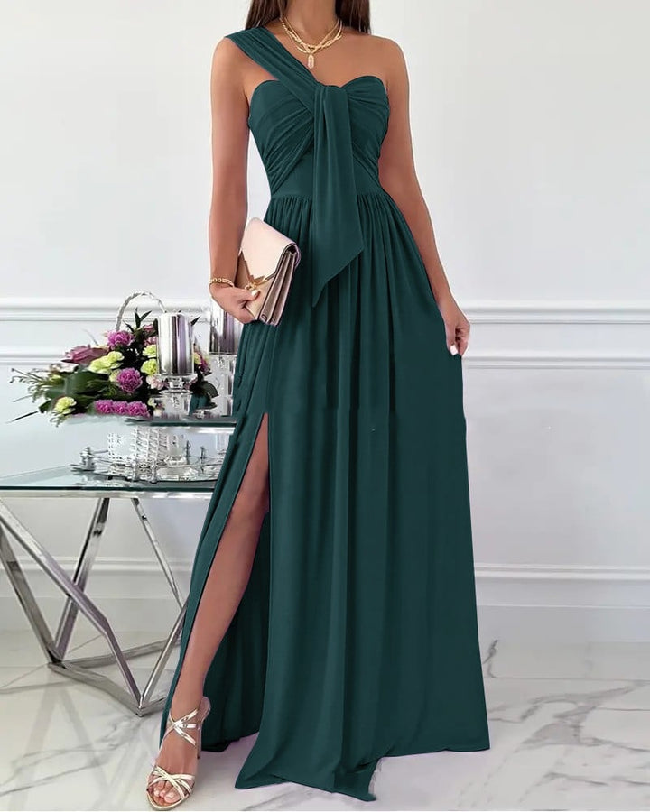 Robe longue plissée à nœud | Élégance chic soirée