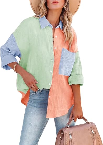 Chemise colorblock à boutons | Style décontracté chic