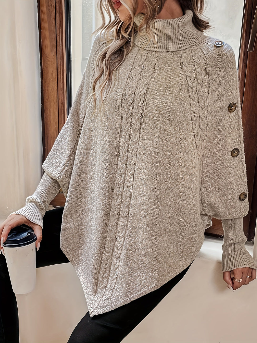 Poncho pull à col roulé | Élégance confortable
