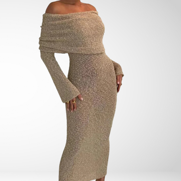 Robe midi épaules dénudées | Élégance texturée pour vos soirées