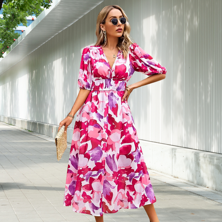 Robe midi fluide imprimée | Élégance géométrique