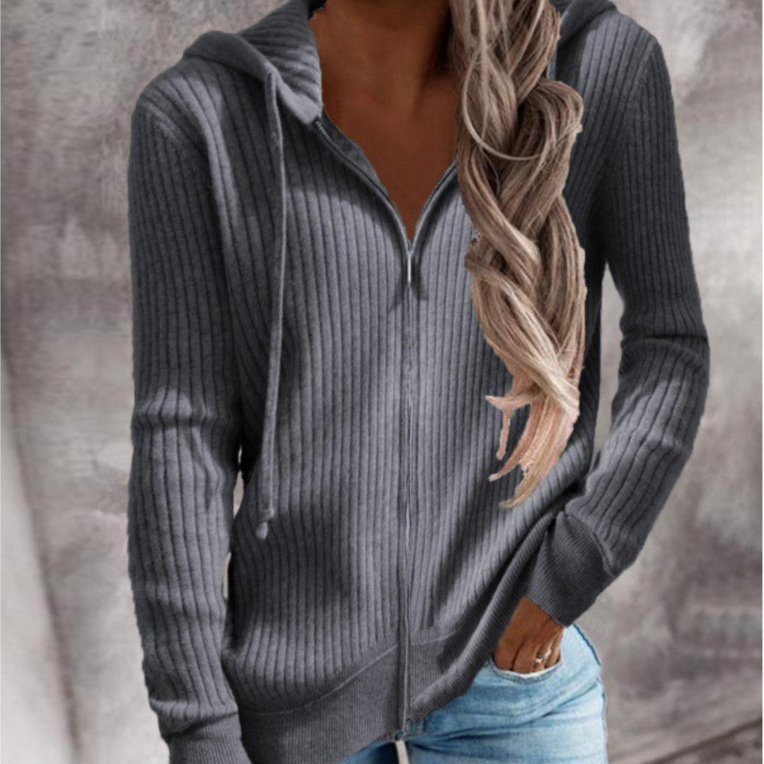 Veste à capuche zippée côtelée | Style décontracté pour journées fraîches