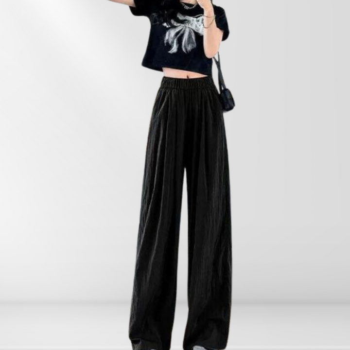Pantalon Large Décontracté en Lin | Pantalon Estival Aéré avec Taille Élastique