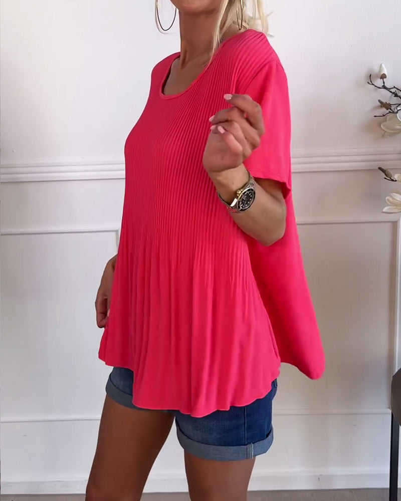 Blouse plissée à col rond | Élégance aérienne