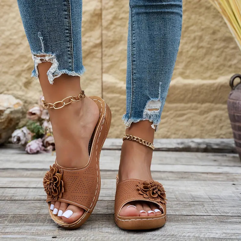 Sandales mules orthopédiques | Confort quotidien et détail fleuri