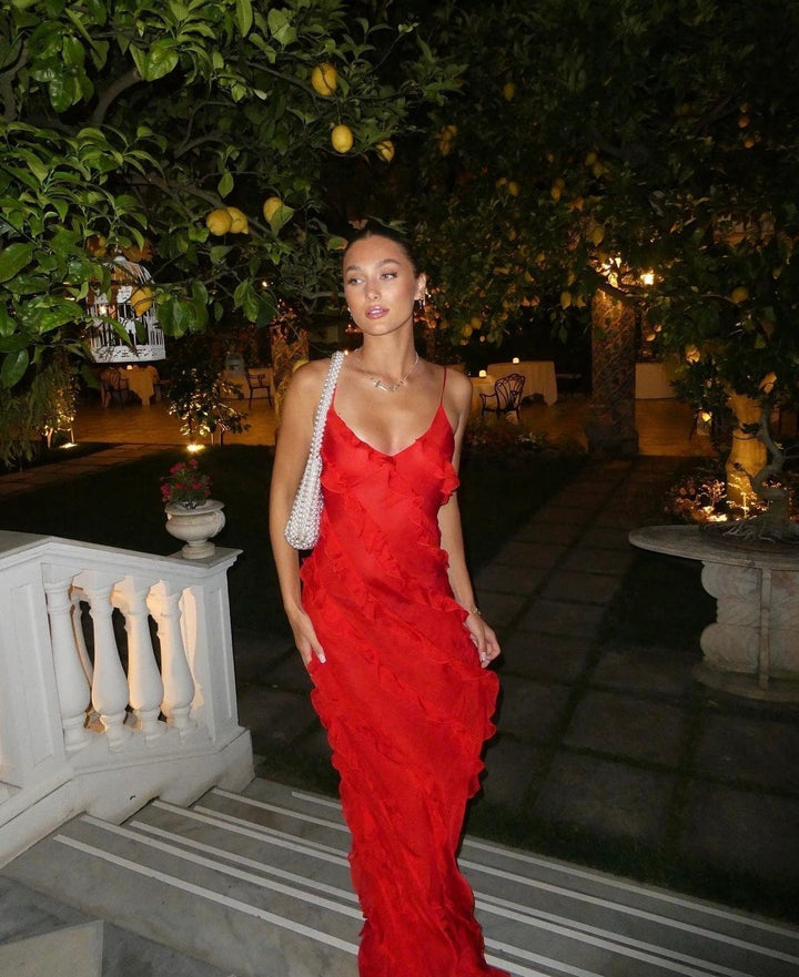 Robe longue fluide à volants | Élégante pour les soirées estivales