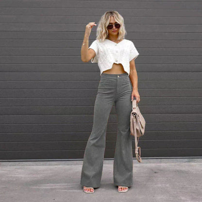 Pantalon évasé taille haute | Élégance rétro décontractée