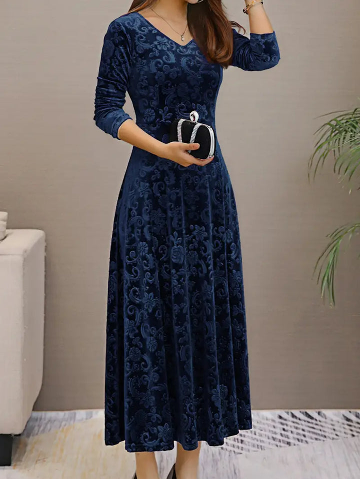 Robe longue évasée à motif brodé | Élégance intemporelle