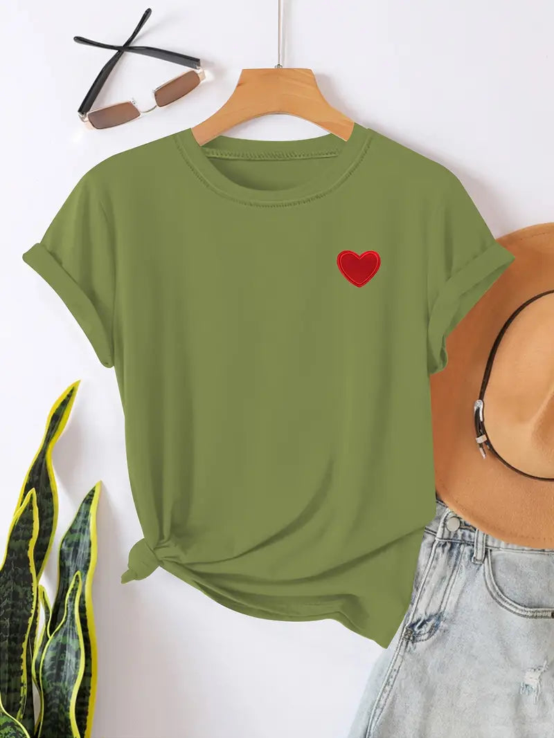 T-shirt avec motif cœur | Basique mignon et décontracté