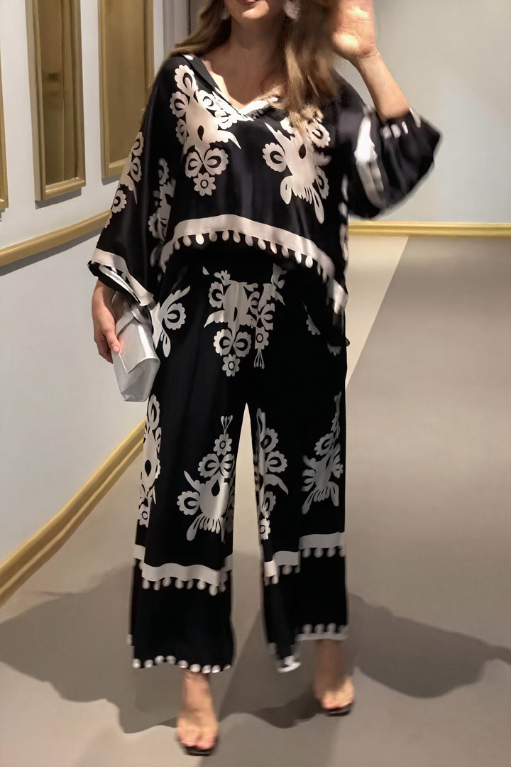 Ensemble large satiné | Élégance florale de soirée