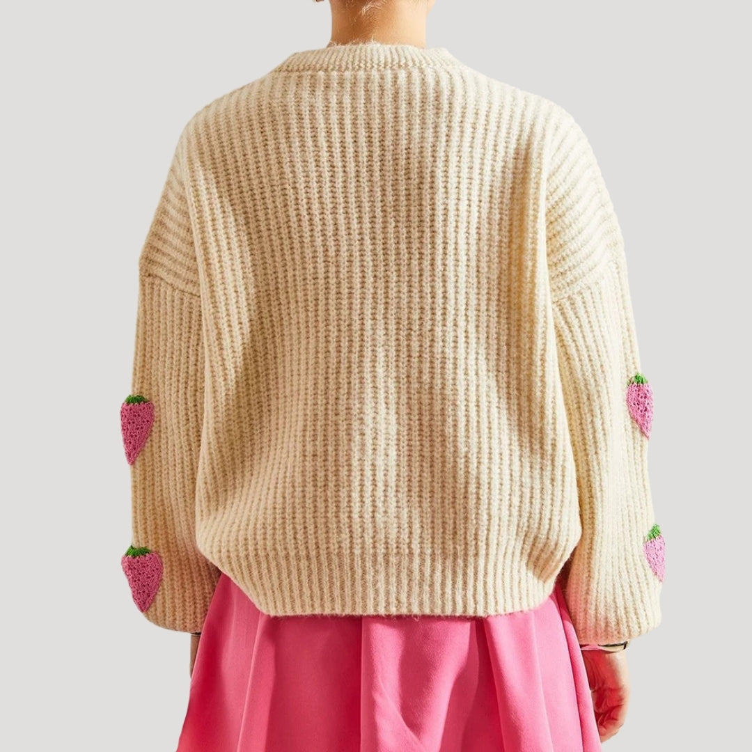 Cardigan épais à détails fraise | Style ludique et cosy