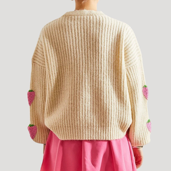 Cardigan épais à détails fraise | Style ludique et cosy