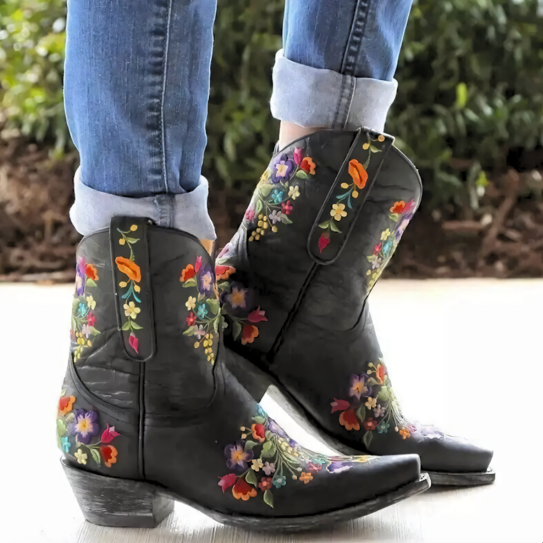 Bottes western à broderies florales | Style vintage original