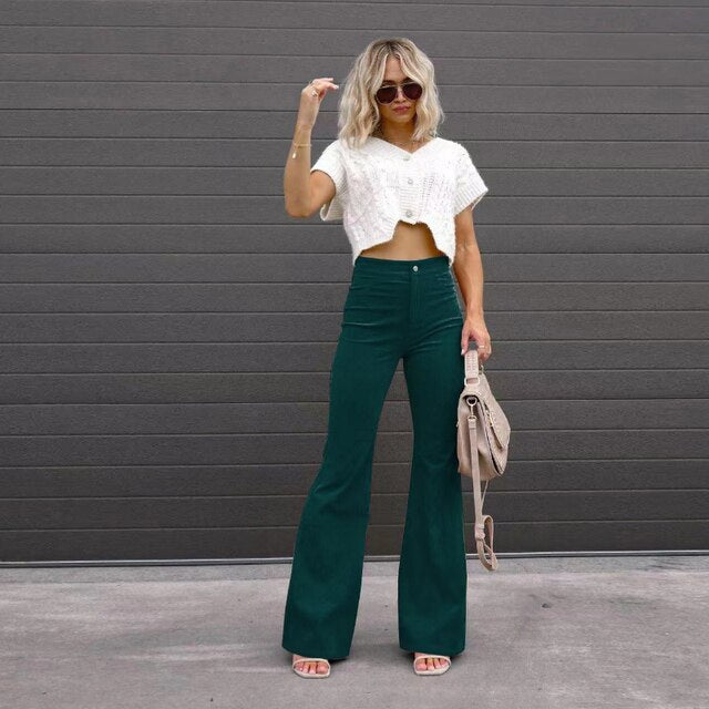 Pantalon évasé taille haute | Élégance rétro décontractée