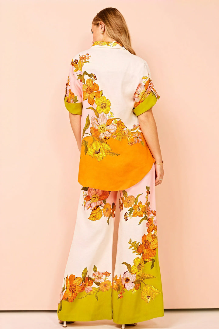 Ensemble fleuri femme | Style coloré et jambes larges pour un look estival élégant