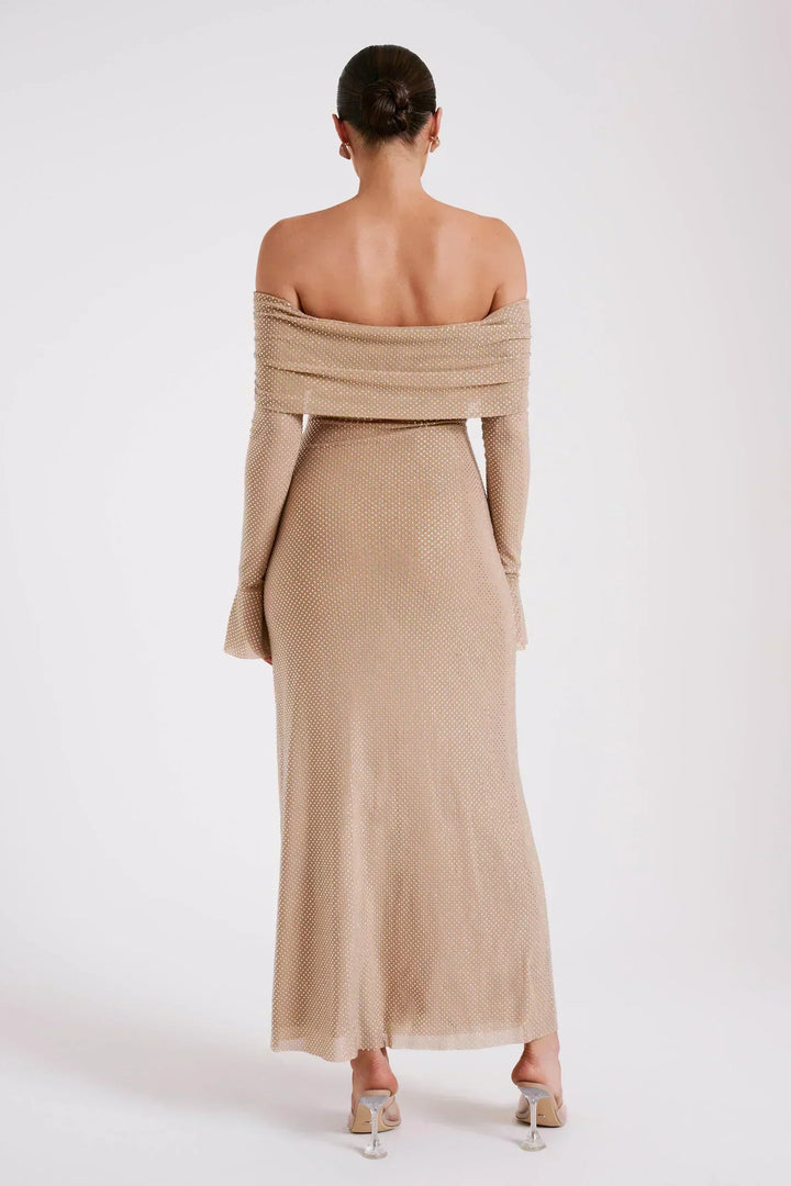 Robe longue à sequins épaules dénudées | Élégance de soirée