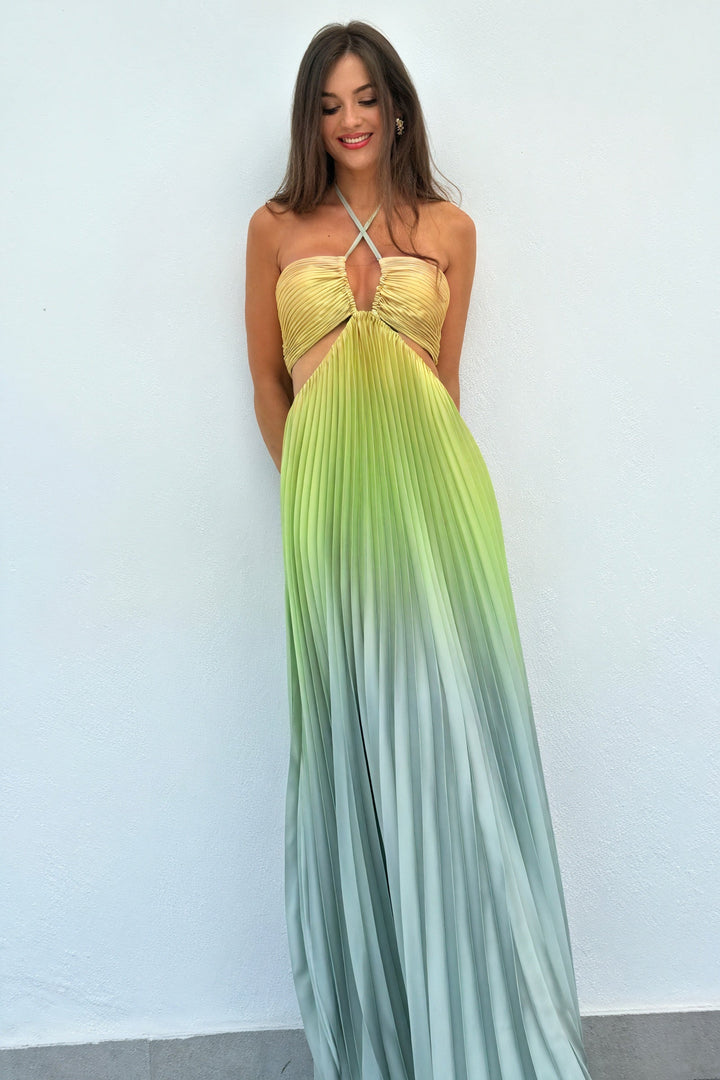 Robe longue plissée | Élégance d’été avec décolleté halter
