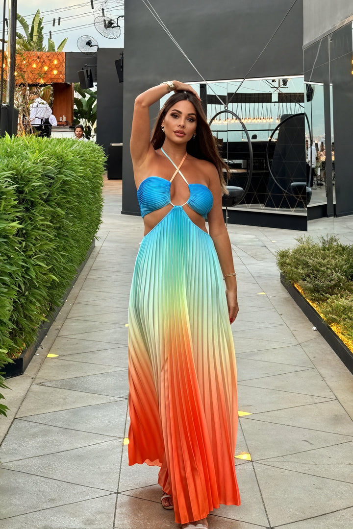 Robe longue plissée | Élégance d’été avec décolleté halter