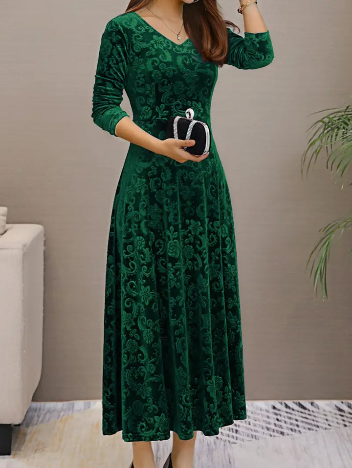 Robe longue évasée à motif brodé | Élégance intemporelle