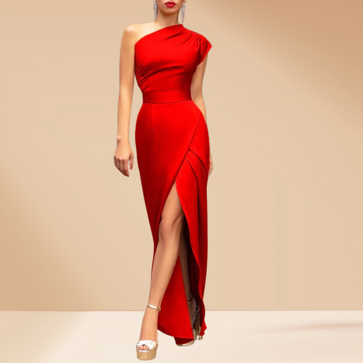 Robe longue asymétrique | Élégance satinée pour occasions spéciales