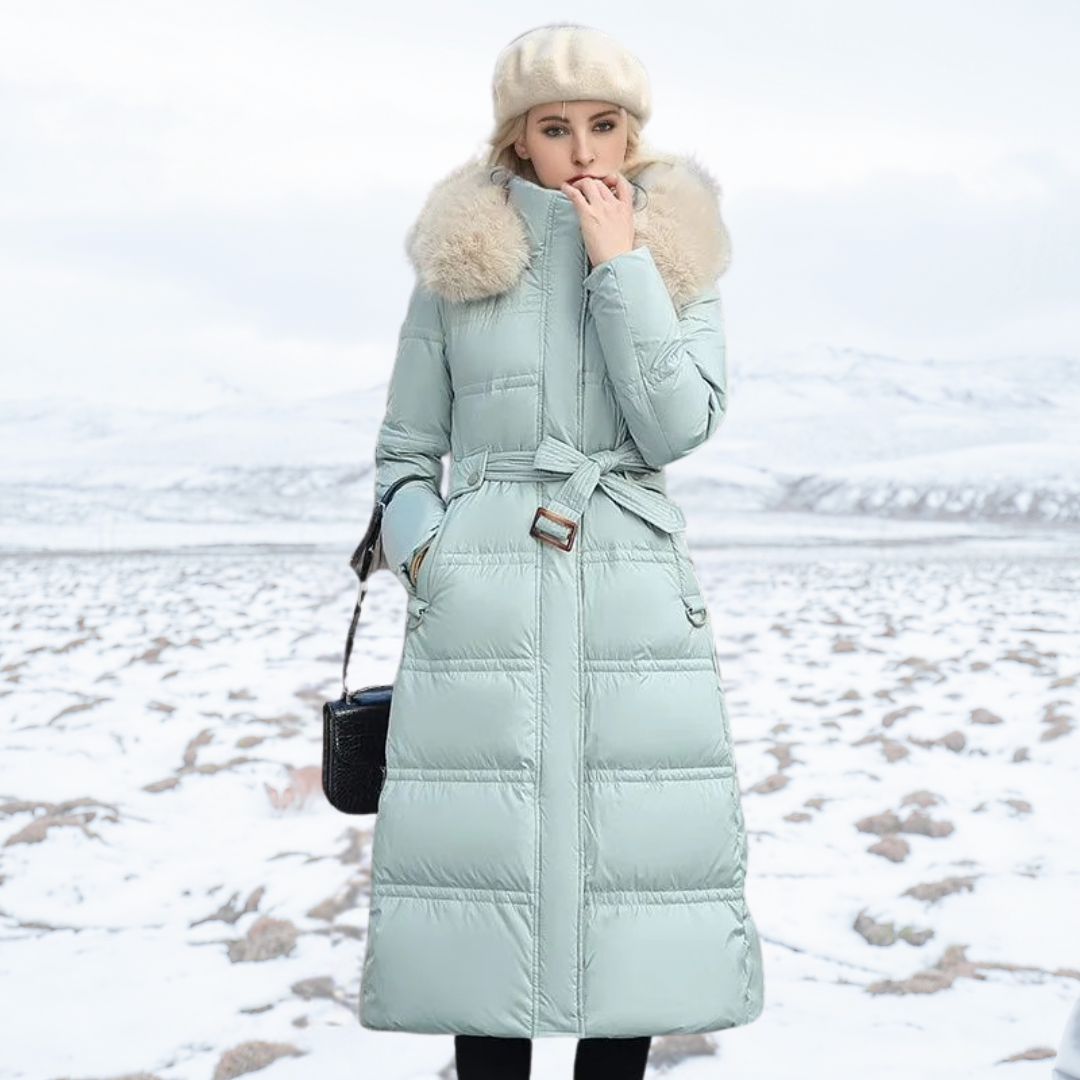 Manteau long femme | Élégance hivernale avec capuche fourrée