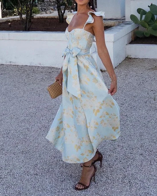Robe fleurie avec nœud à la taille | Élégance estivale intemporelle