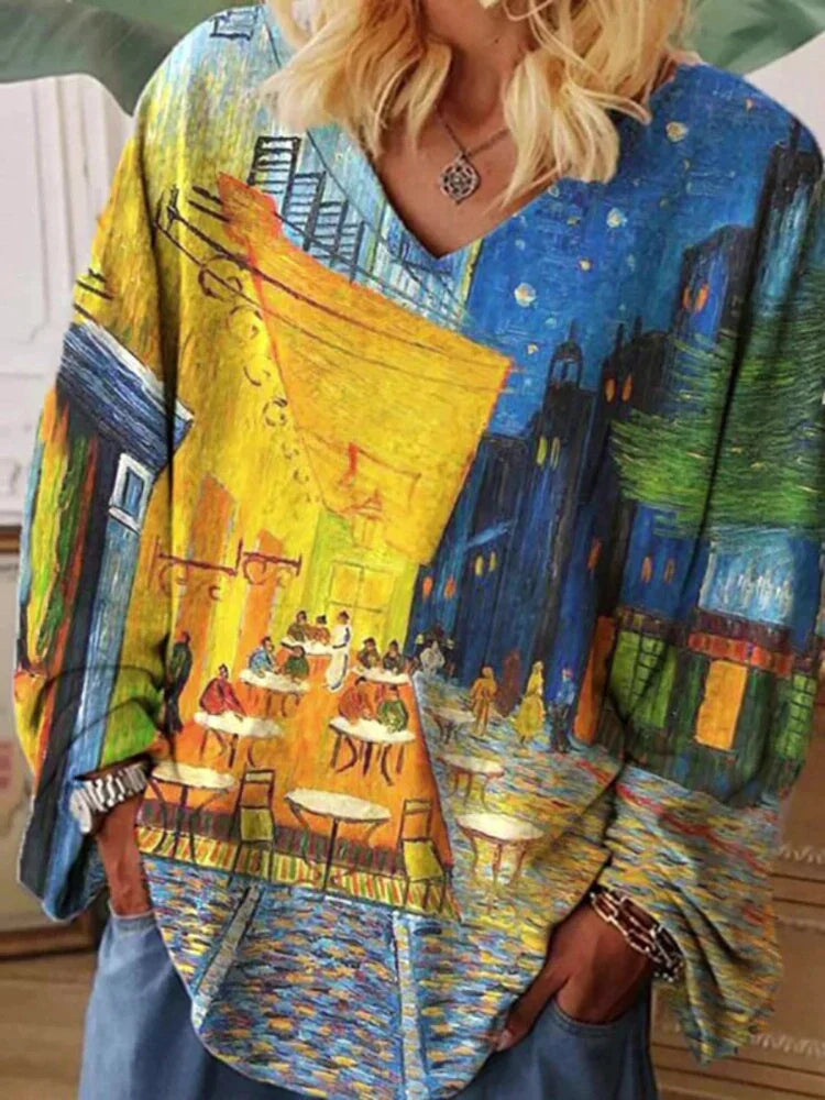 T-shirt artistique à col en V | Style inspiré peinture