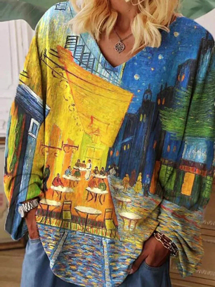 T-shirt artistique à col en V | Style inspiré peinture