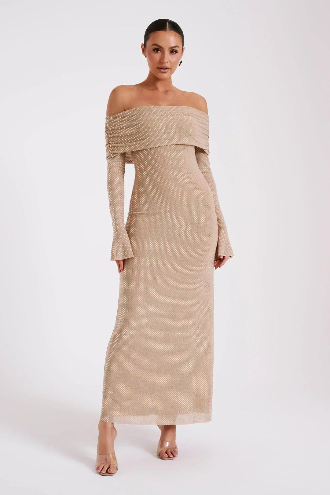 Robe longue à sequins épaules dénudées | Élégance de soirée