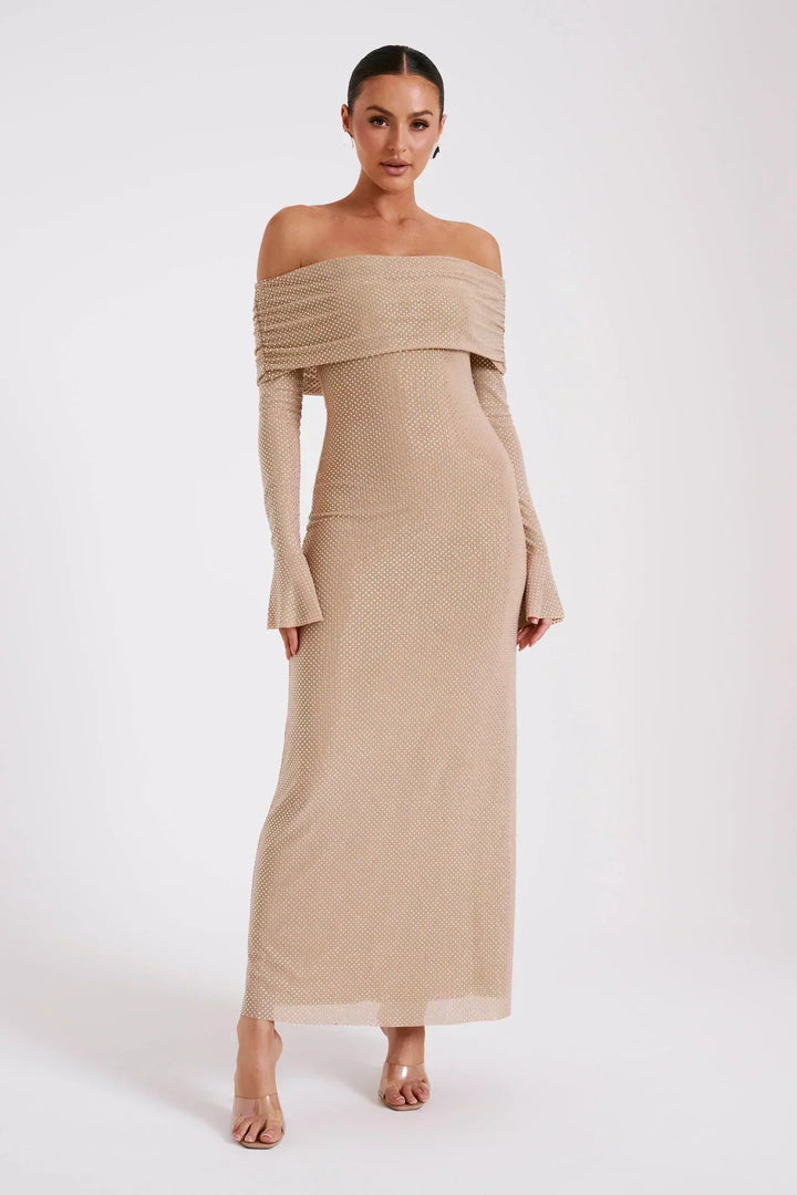 Robe longue à sequins épaules dénudées | Élégance de soirée