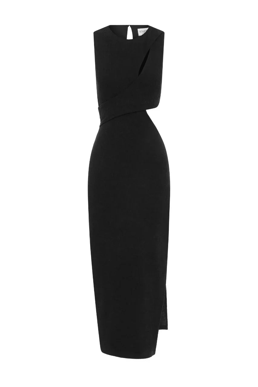 Robe midi découpée sans manches | Élégance raffinée du soir