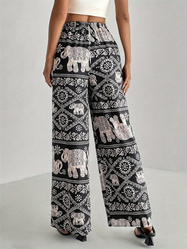 Pantalon large imprimé | Taille élastique confortable