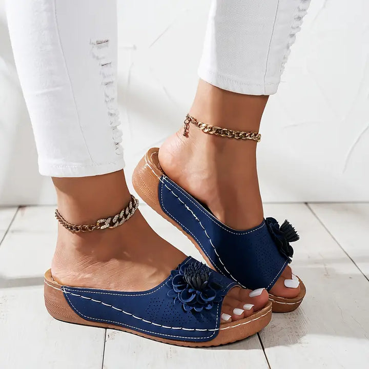 Sandales mules orthopédiques | Confort quotidien et détail fleuri