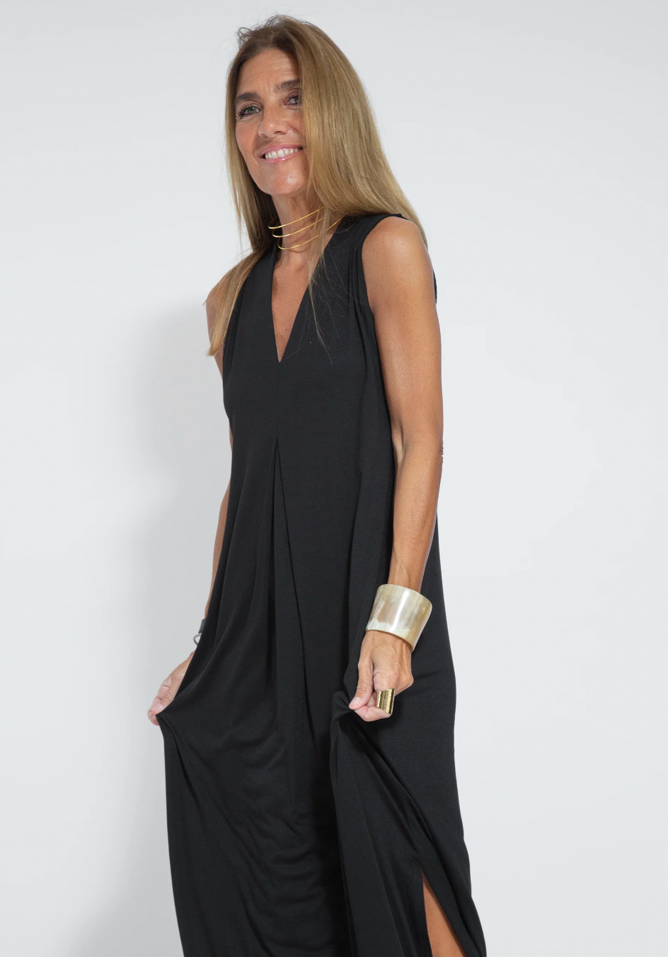 Ensemble robe longue et gilet | Élégance fluide et contrastée