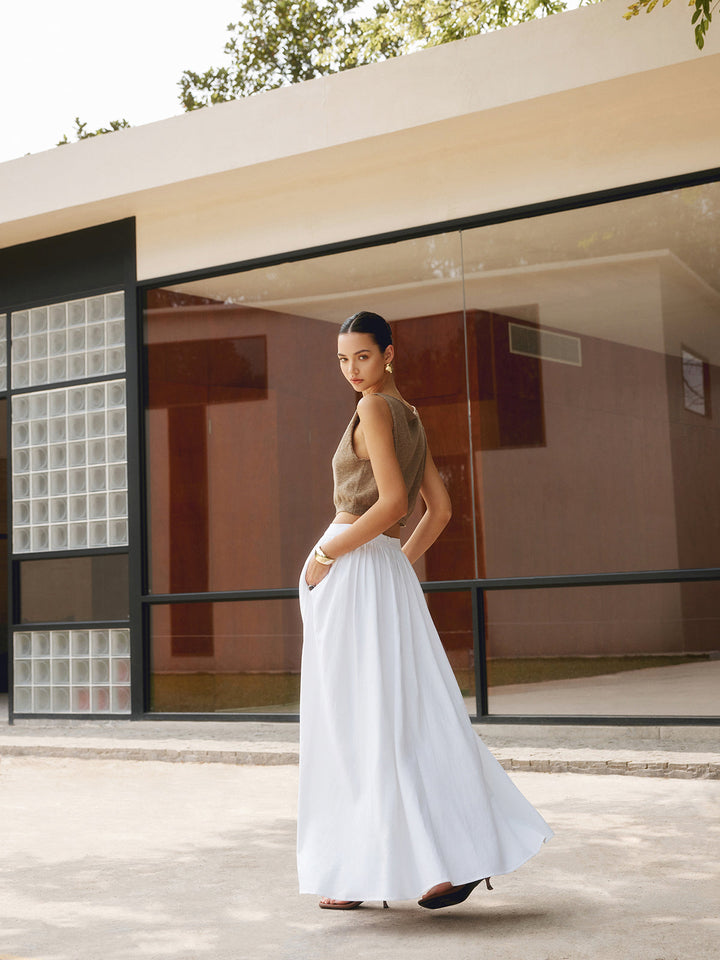 Jupe longue plissée femme | Élégance aérienne taille haute idéale pour été et occasions décontractées